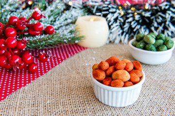 Colorful peanuts on a Christmas table