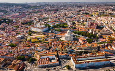 Aerial panoramic view of Lisbon city with National Pantheon, Portugal