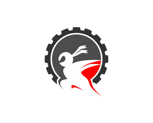 Running ninja silhouette in the gear logo
