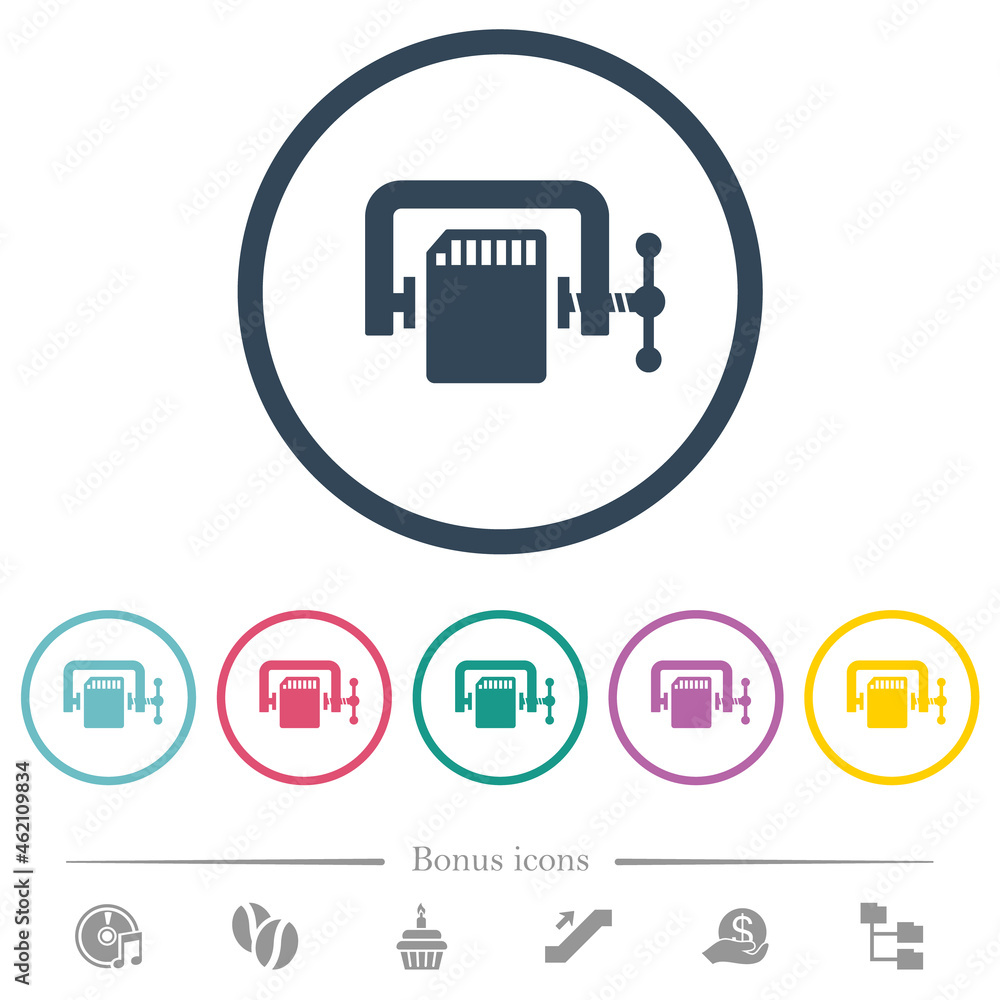 Poster sd memory card compress solid flat color icons in round outlines