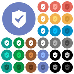 Active shield solid round flat multi colored icons