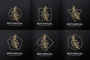 Set of botanical flower luxury frame