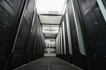 Aisle of server room in data center