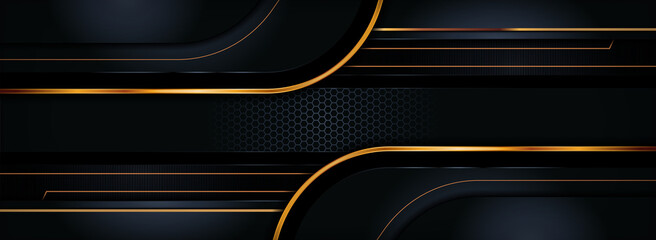 Modern Background with Dark Navy Color and Golden Lines Combination. Abstract Tech Futuristic Background Design.