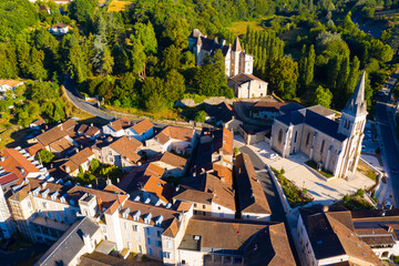 Aerial view of castle Chateau L'Eveque. Dordogne region. France