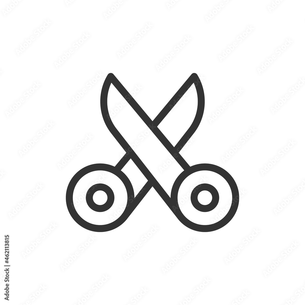 Poster thin line icon of scissors.