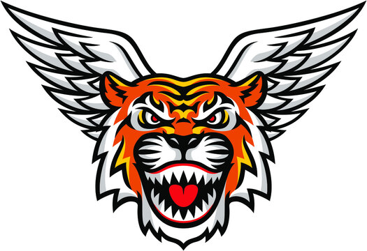 Flying Tiger. Head of Tiger with Shark Jaw and Wings