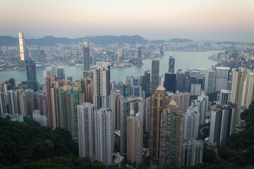 Hong kong city skyline at sunset