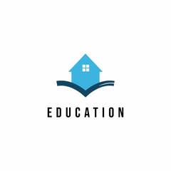 Book house logo design illustration, home learning logo