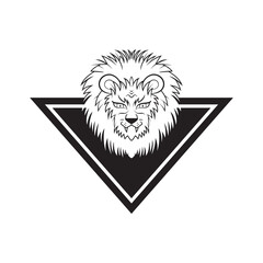 lion head triangle shield logo concept. line art style. black and white. suitable for logo, icon, symbol and sign