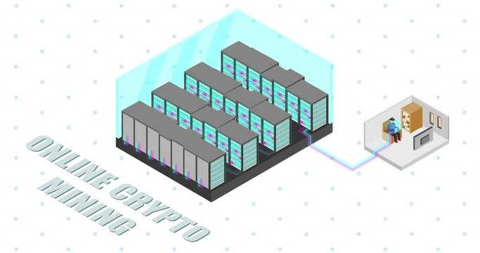 Future personal finance with crypto mining at home. The Future world series of isometric animation in detail.