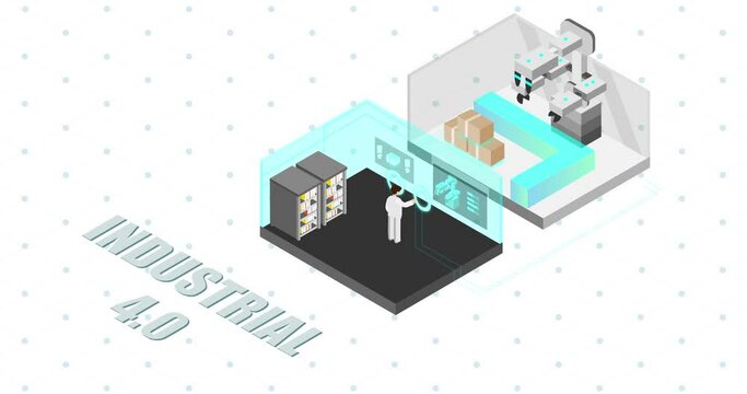 Future manufacturing with robot as workers. The Future world series of isometric animation in detail.