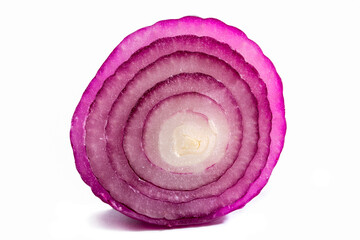 Violet onion in a cut on a white background close-up.