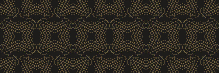 Tiled background and pattern with geometric ornament on a black background. Seamless pattern, texture. Repeating wallpaper for your design. Vector illustration 