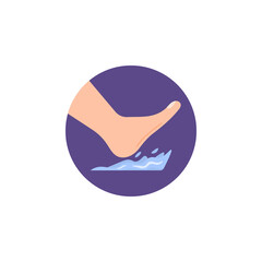 wet floor icon concept, slippery floor, there is a puddle. illustration of feet stepping on puddles of water. flat cartoon style. vector design