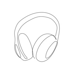 Wireless headphones continuous line drawing. One line art of home appliance, music, listen, dj, sound, sound reduction, sound absorption, subwoofer.