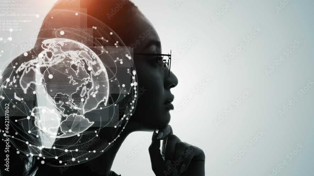 Aufkleber AI (Artificial Intelligence) concept. Deep learning. Mindfulness. Globan communication network.