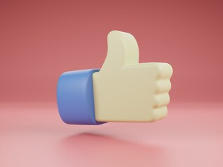 Thumb up Hands Gestures 3D  isolated on pink background