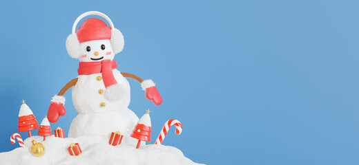 snow man with merry christmas concept for your product display