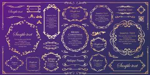 クリスマスをイメージしたフレームデザインのセット。アンティーク。ビンテージ。エレガント