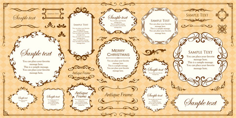 クリスマスをイメージしたフレームデザインのセット。アンティーク。ビンテージ。エレガント