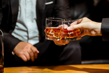 whiskey, for a friendly party in a bar or a restaurant.