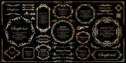 クリスマスをイメージしたフレームデザインのセット。アンティーク。ビンテージ。エレガント