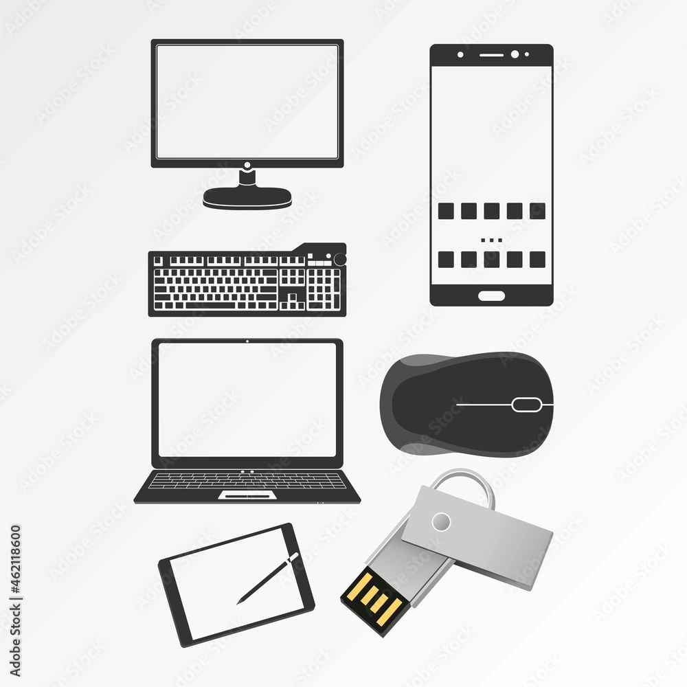 Poster computer and handphone equipment image graphic icon logo design abstract concept vector stock. can b
