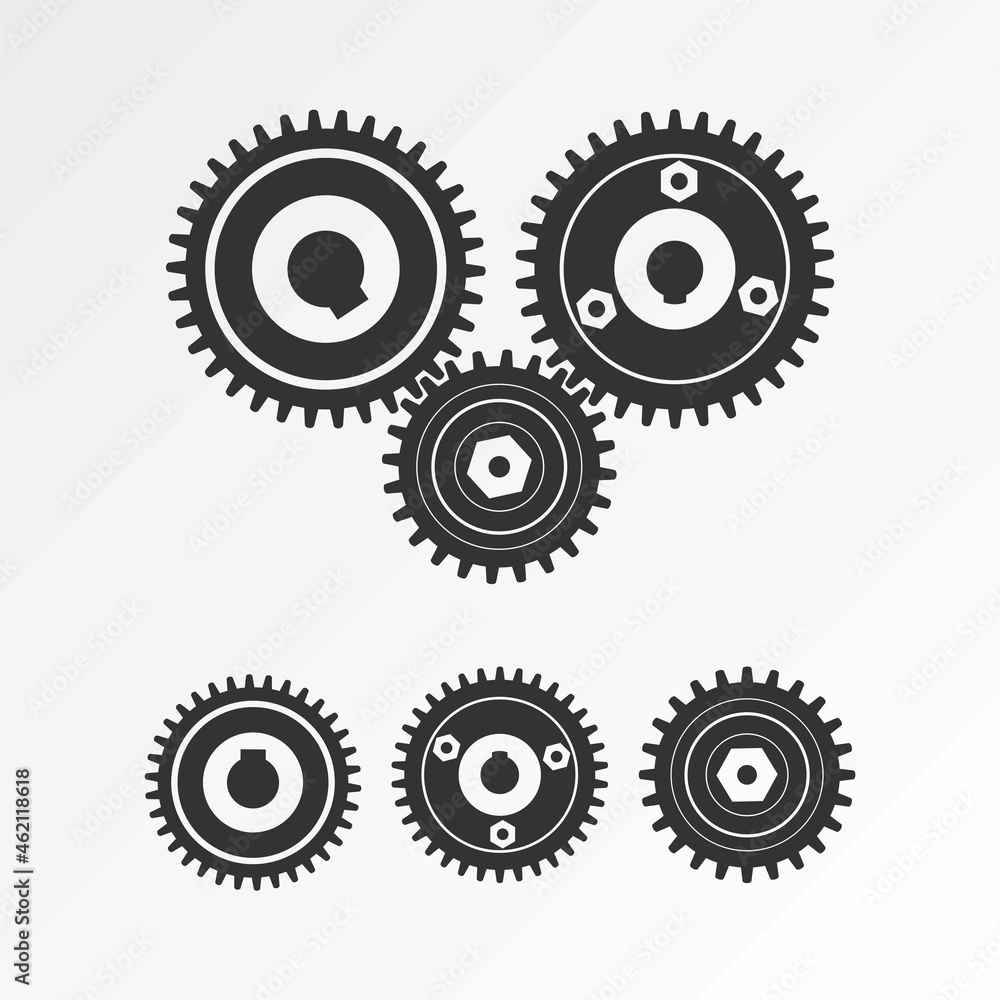 Poster gears with variety shape image graphic icon logo design abstract concept vector stock. can be used a