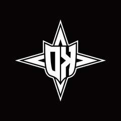 DK Logo monogram with four direction arrows design template