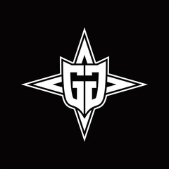 GG Logo monogram with four direction arrows design template