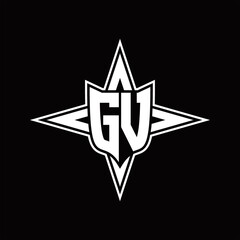 GV Logo monogram with four direction arrows design template