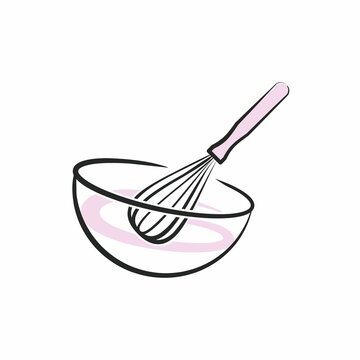 recommend clip art: Confectionery tools. Vector illustration. Logo for the pastry chef. Pastry whisk and bowl.