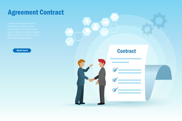 Business partners shaking hands with sucessful sign agreement contract. Business partnership and collaboraion achievement concept.