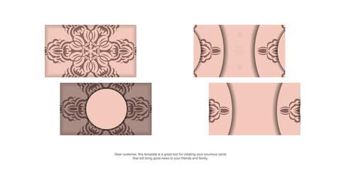 Pink color brochure with mandala ornament for your design.