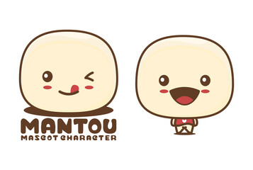cute mantou mascot, chinese steamed bun food vector illustration