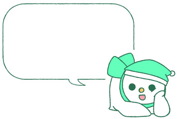 ふきだしとねころぶ雪だるまのテンプレート（青緑色）