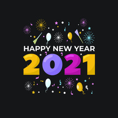 Happy New Year lettering on the background with a colorful brushstroke oil or acrylic paint design element. Vector illustration