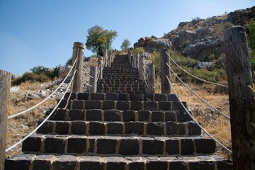 cobblestone stairs on a hiking trail in the lebanon mountains low angle view