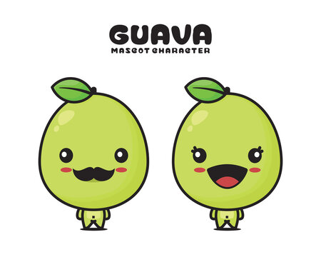 cute guava cartoon mascot, fruit vector illustration