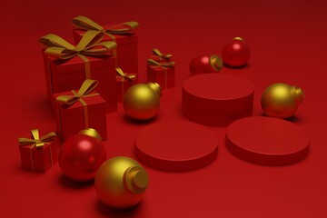 modern red christmas podium scene for product advertisement