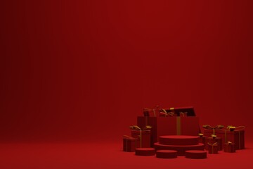 3d render modern red christmas podium scene background for product advertising