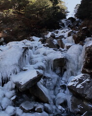 frozen waterfall in winter season near tawang in arunachal pradesh, north east india