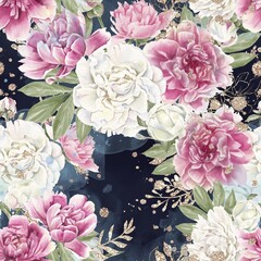 Seamless pattern of delicate flowers roses. Watercolor illustration