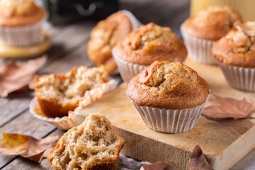 Homemade autumn cakes or muffins with nuts and spices