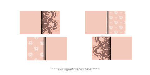 Greeting card in pink color with a luxurious pattern is ready for printing.