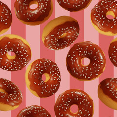 Seamless pattern with yummy donuts. Sweet food background.