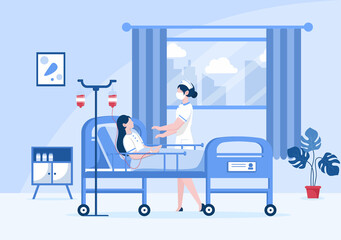 Doctor Checking a Patient in Hospital Room Background Vector Illustration. Medical Treatment With Patients For Healthcare, Consultation and Examination Health