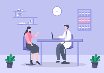 Doctor Checking a Patient in Hospital Room Background Vector Illustration. Medical Treatment With Patients For Healthcare, Consultation and Examination Health