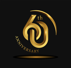 60 year anniversary celebration logo design  with golden circle and letters - obrazy, fototapety, plakaty